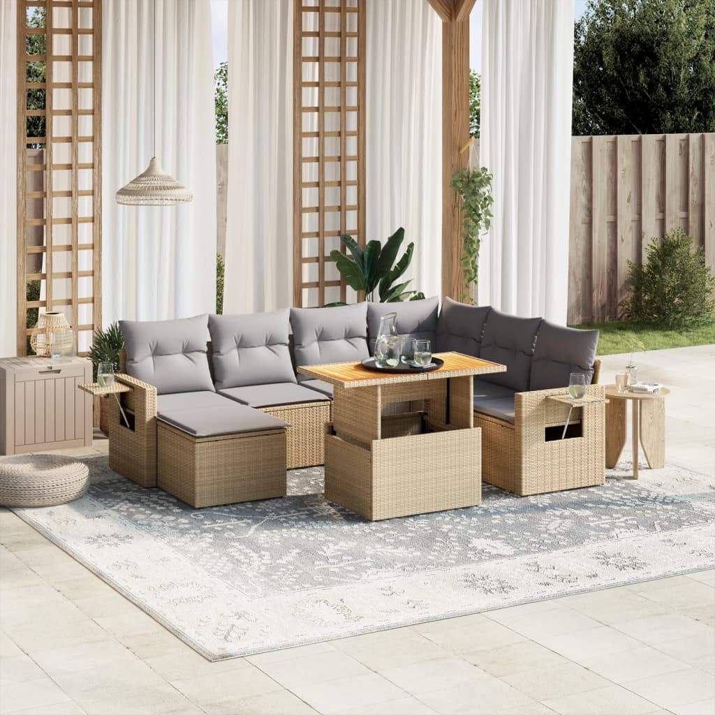 Set Divano da Giardino 8 pz con Cuscini Beige in Polyrattan - homemem39