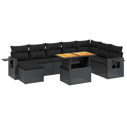 Set Divani da Giardino 9 pz con Cuscini Nero in Polyrattan - homemem39