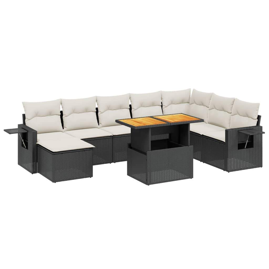 Set Divani da Giardino 9 pz con Cuscini Nero in Polyrattan - homemem39