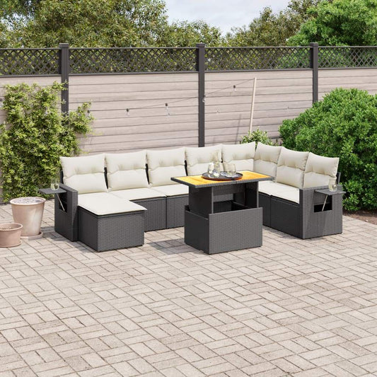 Set Divani da Giardino 9 pz con Cuscini Nero in Polyrattan - homemem39