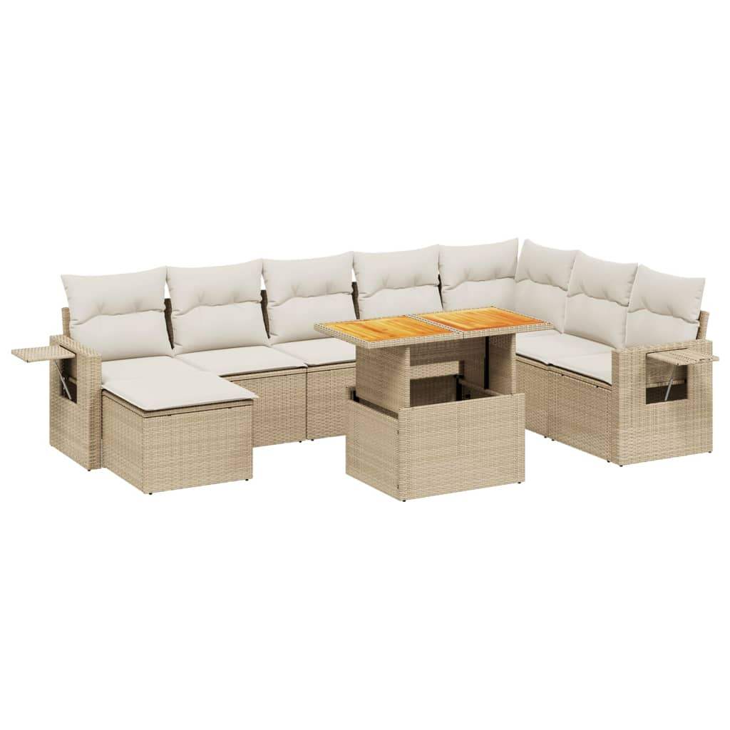 Set Divano da Giardino 9 pz con Cuscini Beige in Polyrattan - homemem39