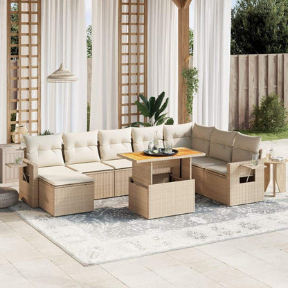 Set Divano da Giardino 9 pz con Cuscini Beige in Polyrattan - homemem39