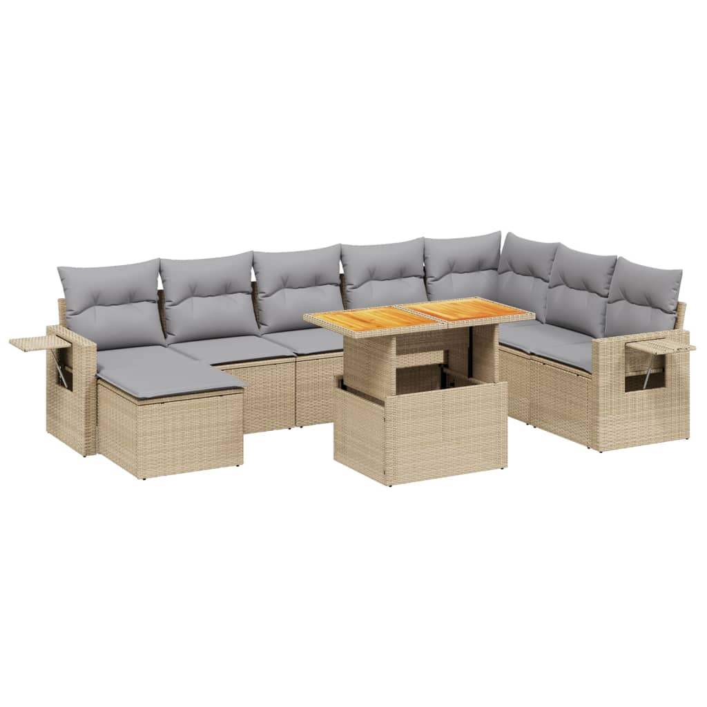 Set Divano da Giardino 9 pz con Cuscini Beige in Polyrattan - homemem39