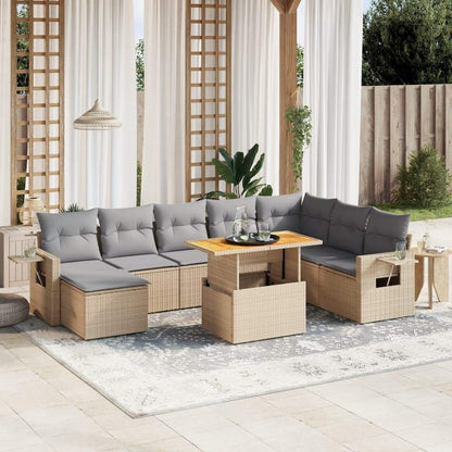 Set Divano da Giardino 9 pz con Cuscini Beige in Polyrattan - homemem39