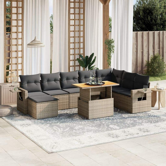 Set Divano da Giardino 9 pz con Cuscini Grigio in Polyrattan - homemem39
