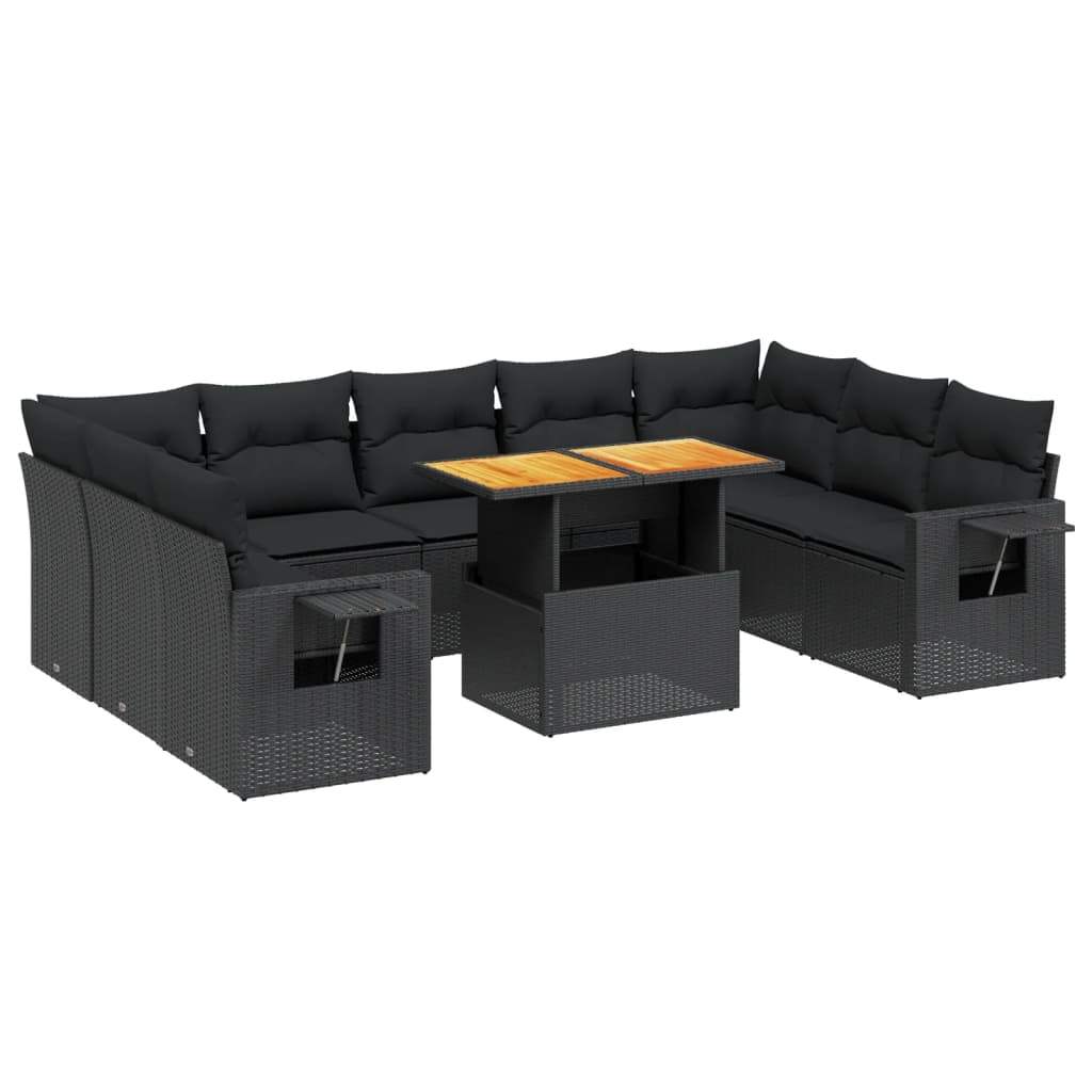Set Divani da Giardino 10pz con Cuscini in Polyrattan Nero - homemem39
