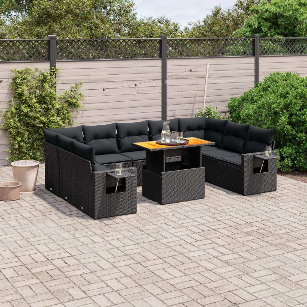 Set Divani da Giardino 10pz con Cuscini in Polyrattan Nero - homemem39