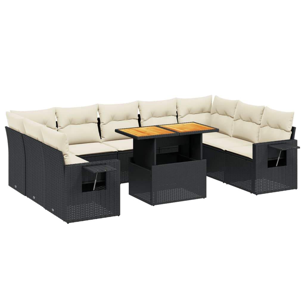 Set Divani da Giardino 10pz con Cuscini in Polyrattan Nero - homemem39