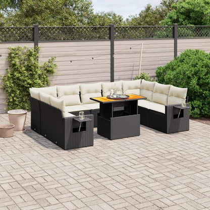 Set Divani da Giardino 10pz con Cuscini in Polyrattan Nero - homemem39