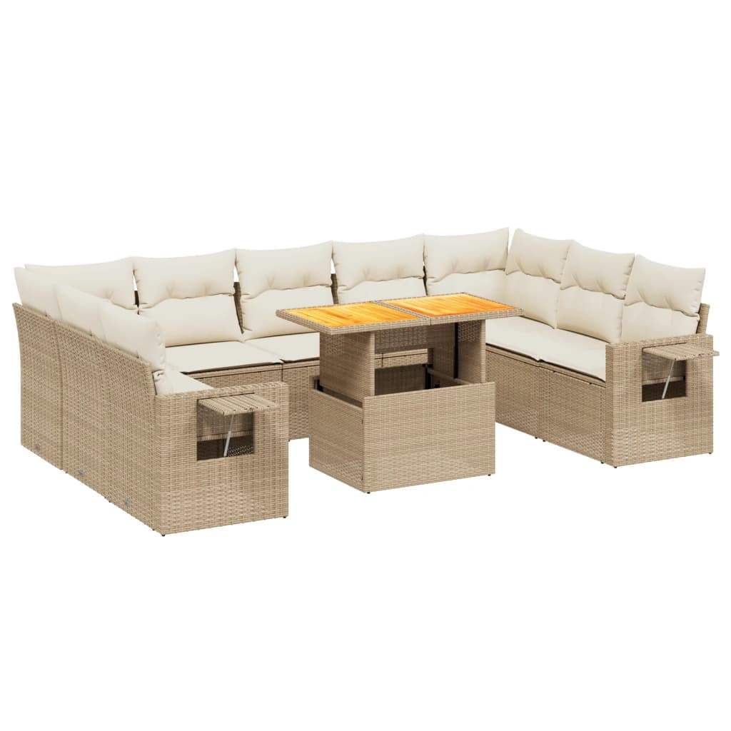 Set Divano da Giardino 10 pz con Cuscini Beige in Polyrattan - homemem39