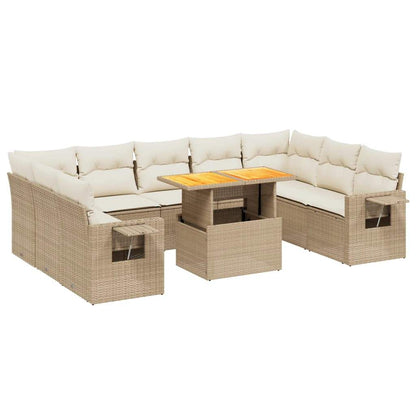 Set Divano da Giardino 10 pz con Cuscini Beige in Polyrattan - homemem39