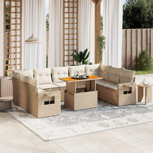 Set Divano da Giardino 10 pz con Cuscini Beige in Polyrattan - homemem39