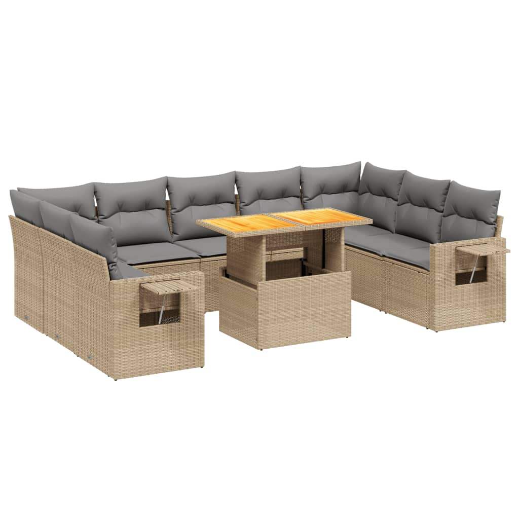 Set Divano da Giardino 10 pz con Cuscini Beige in Polyrattan - homemem39