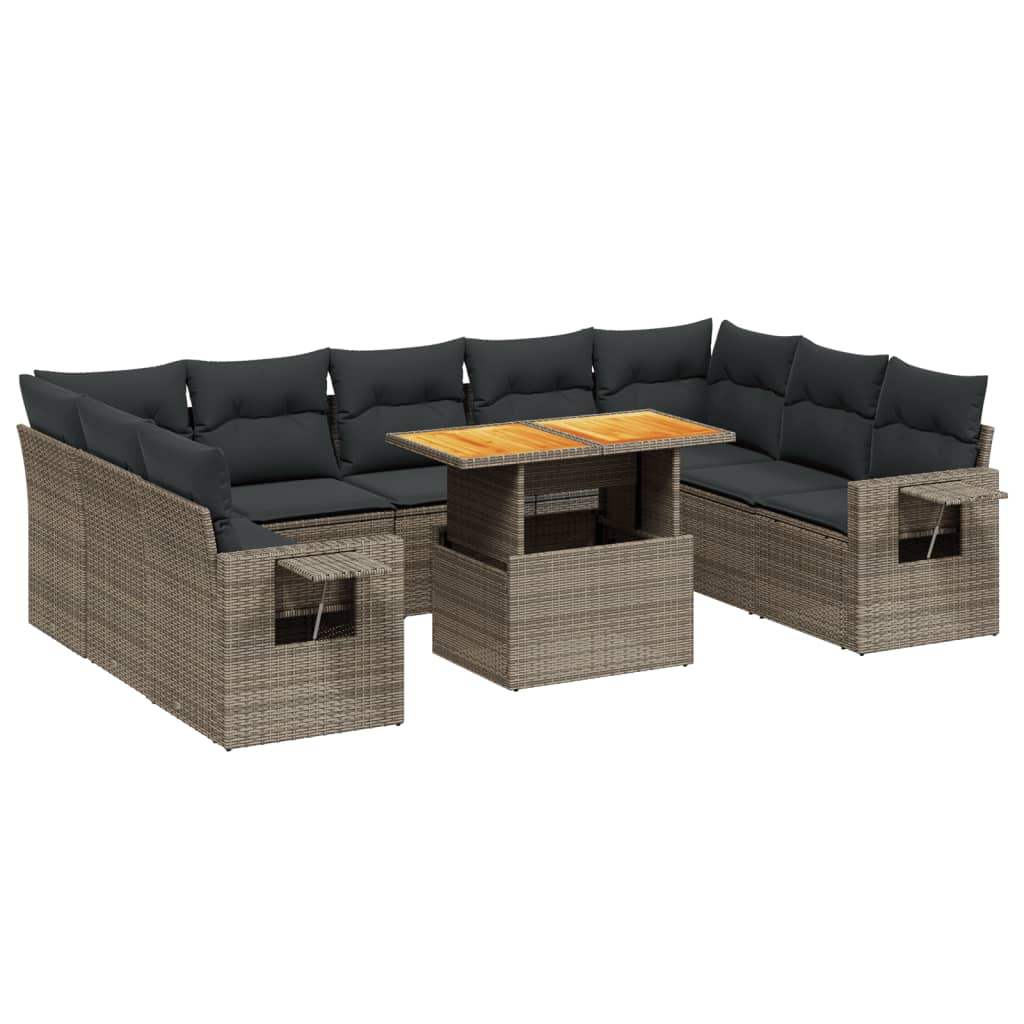 Set Divano da Giardino 10 pz con Cuscini Grigio in Polyrattan - homemem39