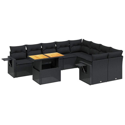 Set Divani da Giardino 10pz con Cuscini in Polyrattan Nero - homemem39