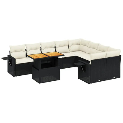 Set Divani da Giardino 10pz con Cuscini in Polyrattan Nero - homemem39