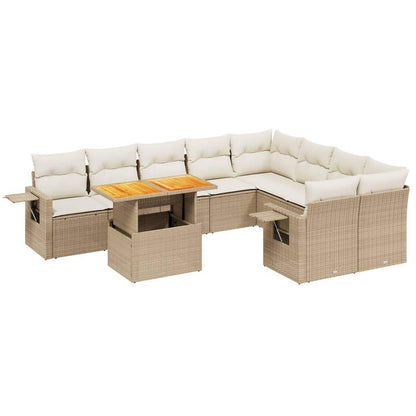 Set Divano da Giardino 10 pz con Cuscini Beige in Polyrattan - homemem39