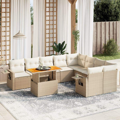 Set Divano da Giardino 10 pz con Cuscini Beige in Polyrattan - homemem39