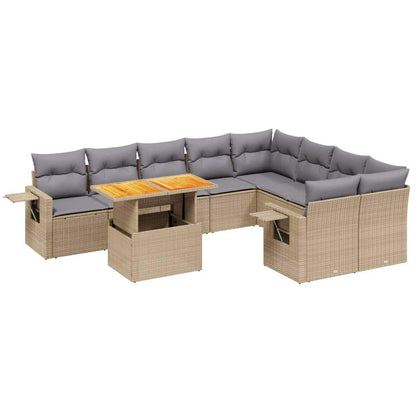 Set Divano da Giardino 10 pz con Cuscini Beige in Polyrattan - homemem39