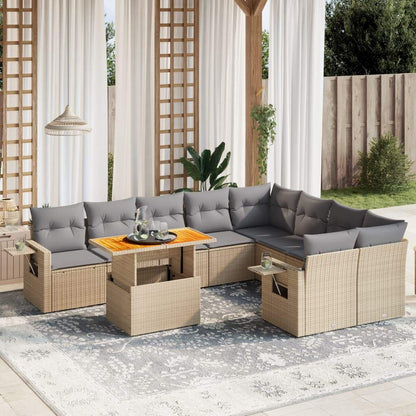 Set Divano da Giardino 10 pz con Cuscini Beige in Polyrattan - homemem39