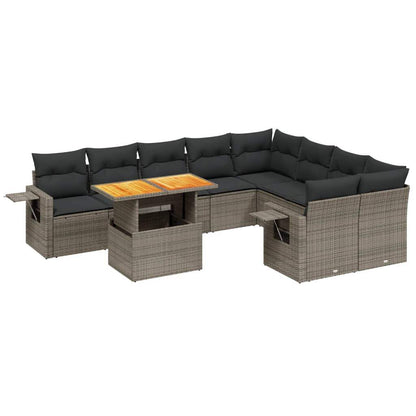Set Divano da Giardino 10 pz con Cuscini Grigio in Polyrattan - homemem39