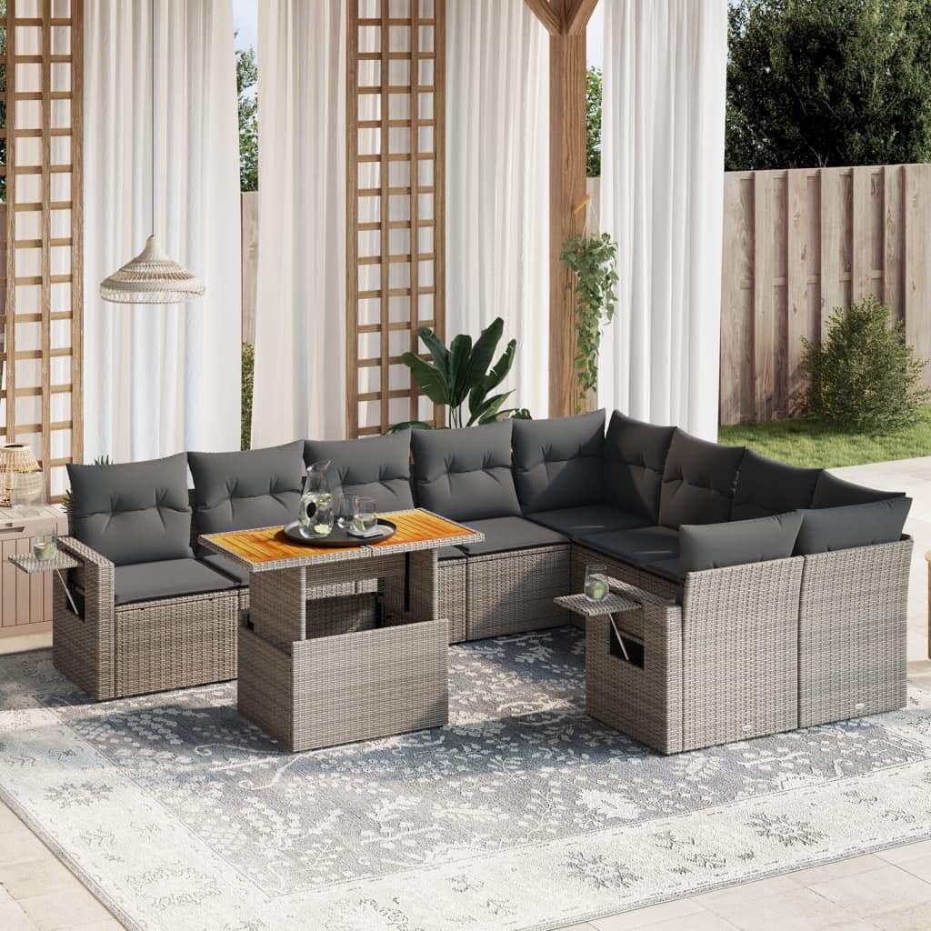 Set Divano da Giardino 10 pz con Cuscini Grigio in Polyrattan - homemem39