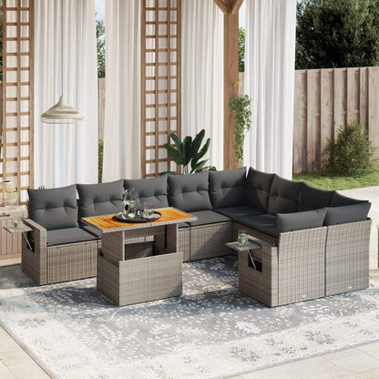 Set Divano da Giardino 10 pz con Cuscini Grigio in Polyrattan - homemem39