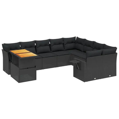 Set Divani da Giardino 10pz con Cuscini in Polyrattan Nero - homemem39