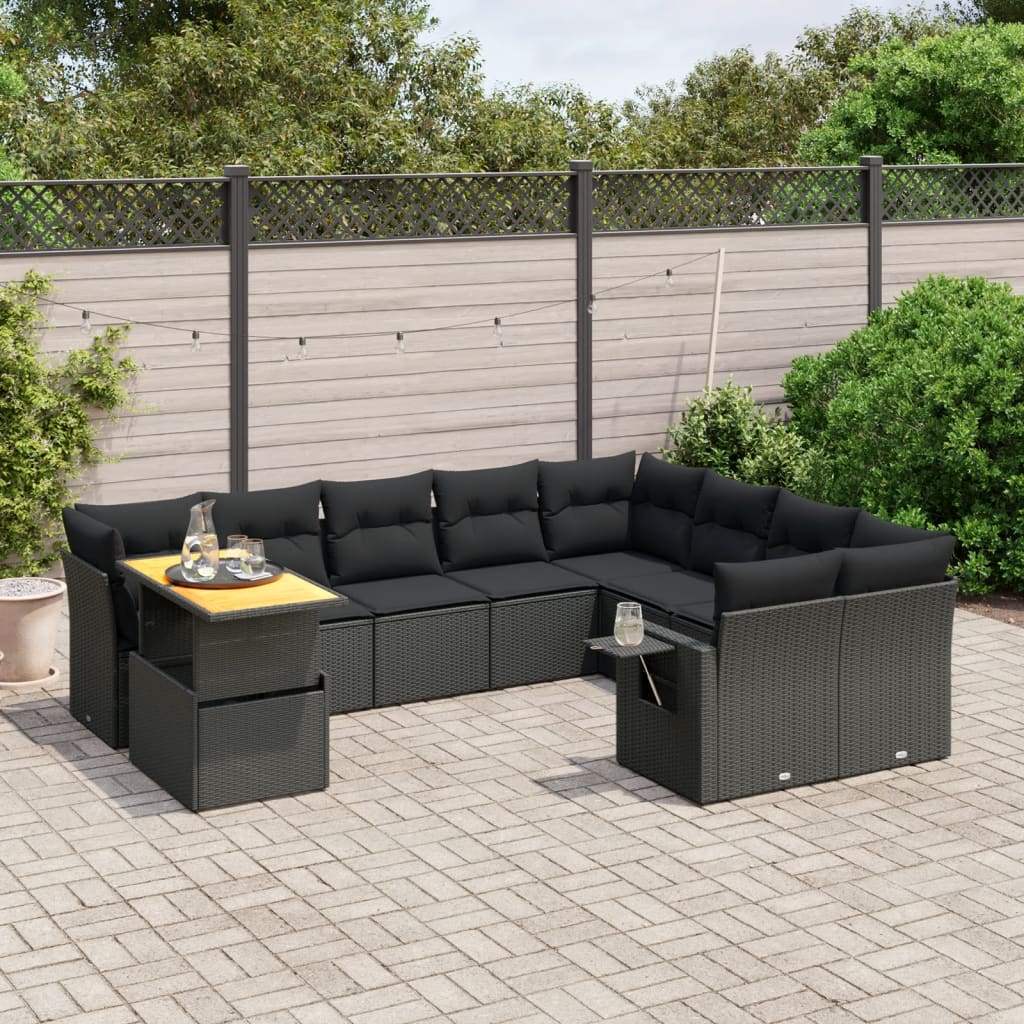 Set Divani da Giardino 10pz con Cuscini in Polyrattan Nero - homemem39