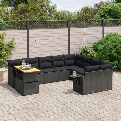 Set Divani da Giardino 10pz con Cuscini in Polyrattan Nero - homemem39