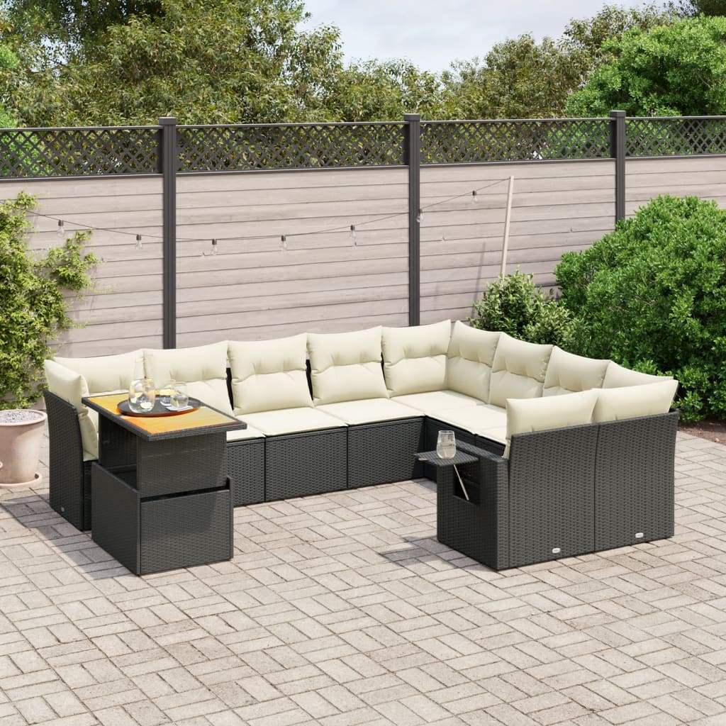 Set Divani da Giardino 10pz con Cuscini in Polyrattan Nero - homemem39