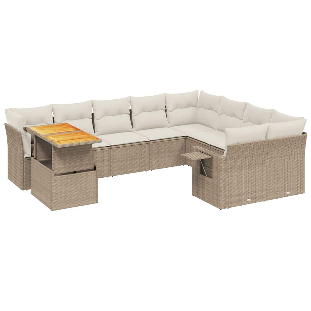 Set Divano da Giardino 10 pz con Cuscini Beige in Polyrattan - homemem39