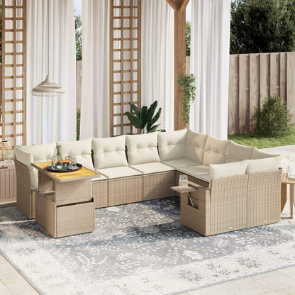 Set Divano da Giardino 10 pz con Cuscini Beige in Polyrattan - homemem39