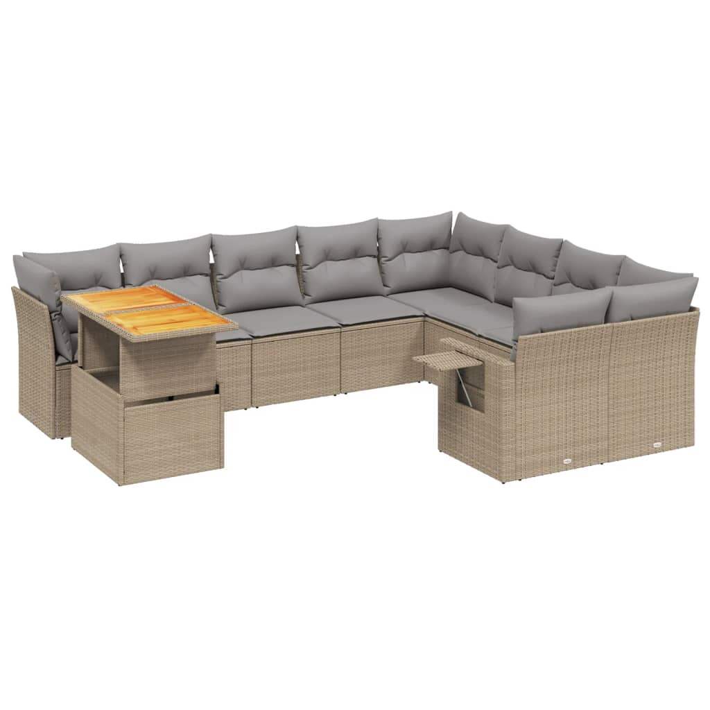 Set Divano da Giardino 10 pz con Cuscini Beige in Polyrattan - homemem39