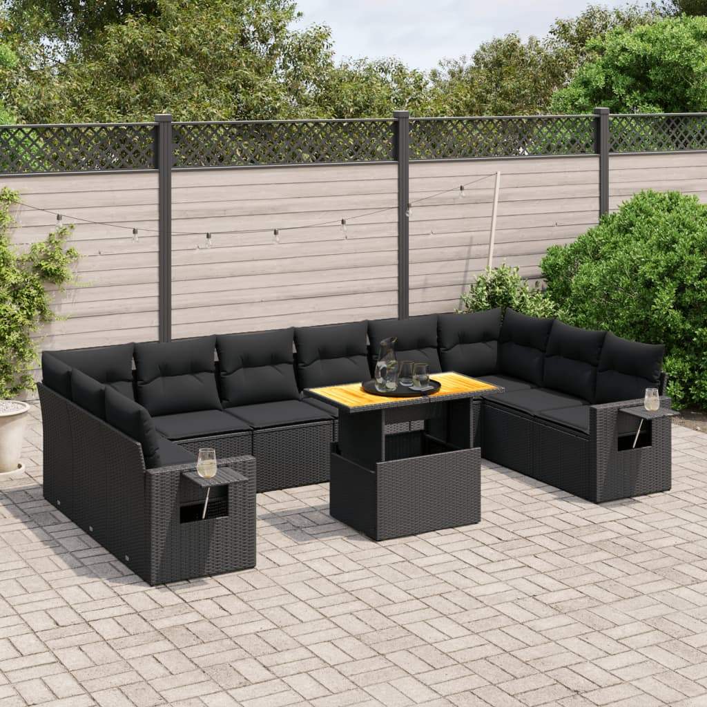 Set Divani da Giardino 11 pz con Cuscini in Polyrattan Nero - homemem39