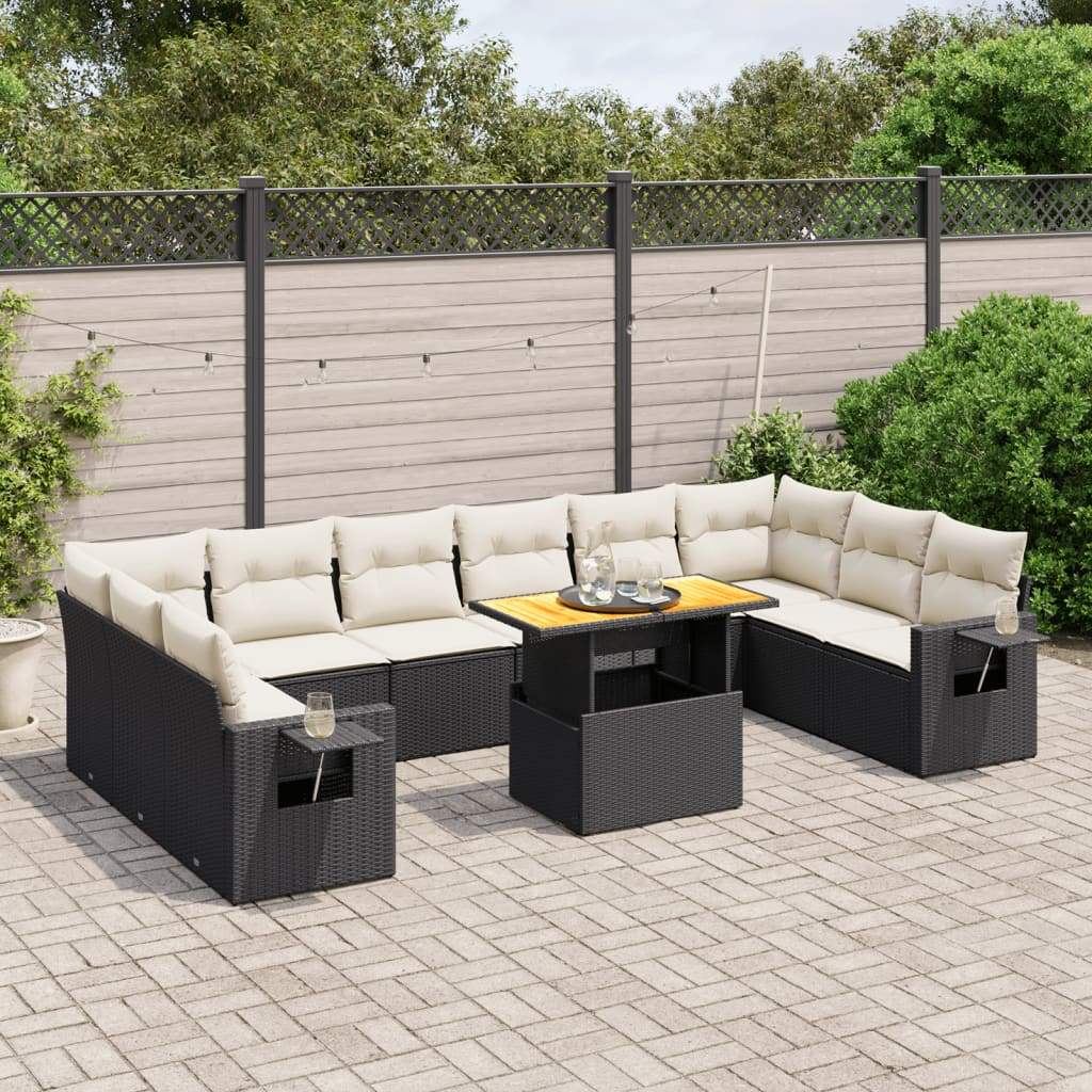 Set Divani da Giardino 11 pz con Cuscini in Polyrattan Nero - homemem39