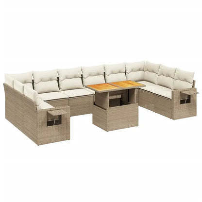 Set Divani da Giardino 11 pz con Cuscini Beige in Polyrattan - homemem39