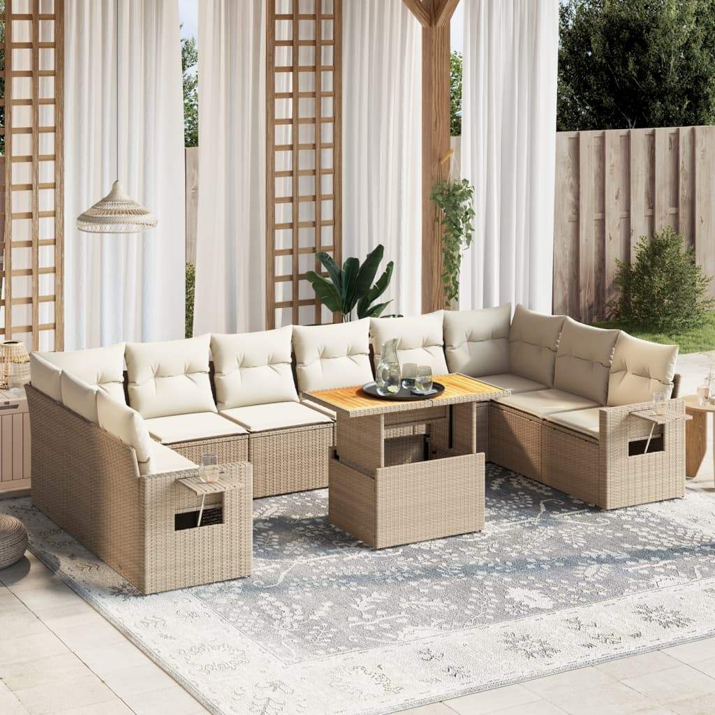 Set Divani da Giardino 11 pz con Cuscini Beige in Polyrattan - homemem39