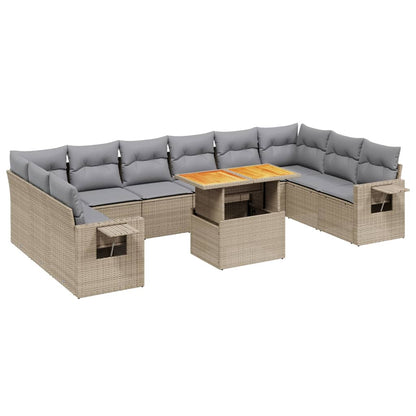 Set Divani da Giardino 11 pz con Cuscini Beige in Polyrattan