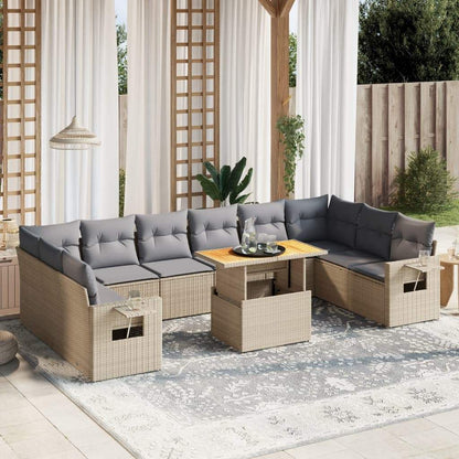 Set Divani da Giardino 11 pz con Cuscini Beige in Polyrattan - homemem39
