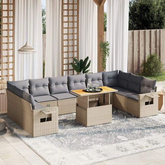 Set Divani da Giardino 11 pz con Cuscini Beige in Polyrattan - homemem39