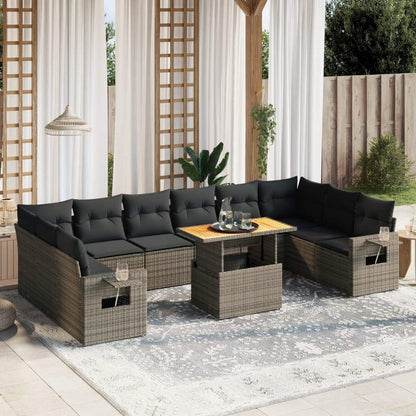 Set Divani da Giardino 11 pz con Cuscini in Polyrattan Grigio - homemem39