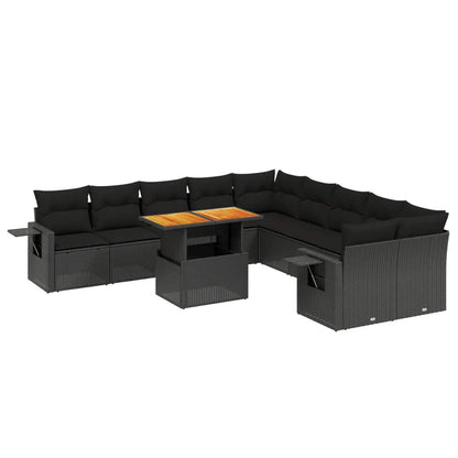 Set Divani da Giardino 11 pz con Cuscini in Polyrattan Nero - homemem39