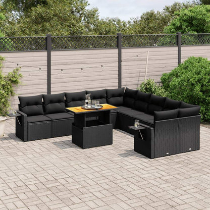Set Divani da Giardino 11 pz con Cuscini in Polyrattan Nero - homemem39