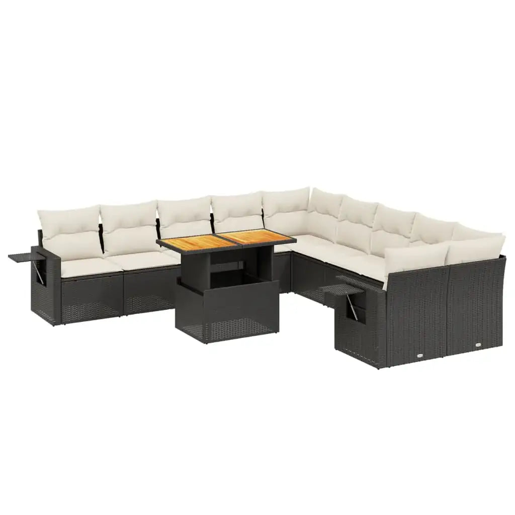Set Divani da Giardino 11 pz con Cuscini in Polyrattan Nero - homemem39