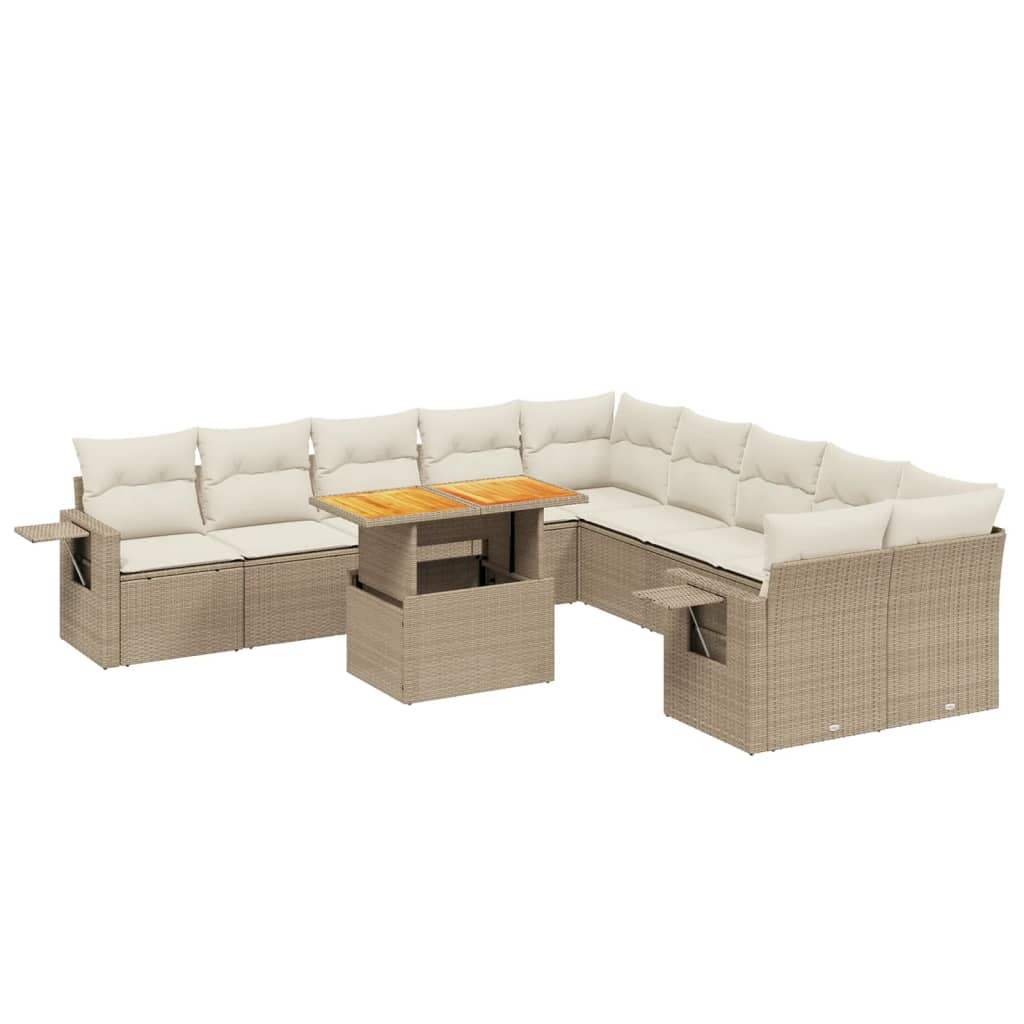 Set Divani da Giardino 11 pz con Cuscini Beige in Polyrattan - homemem39