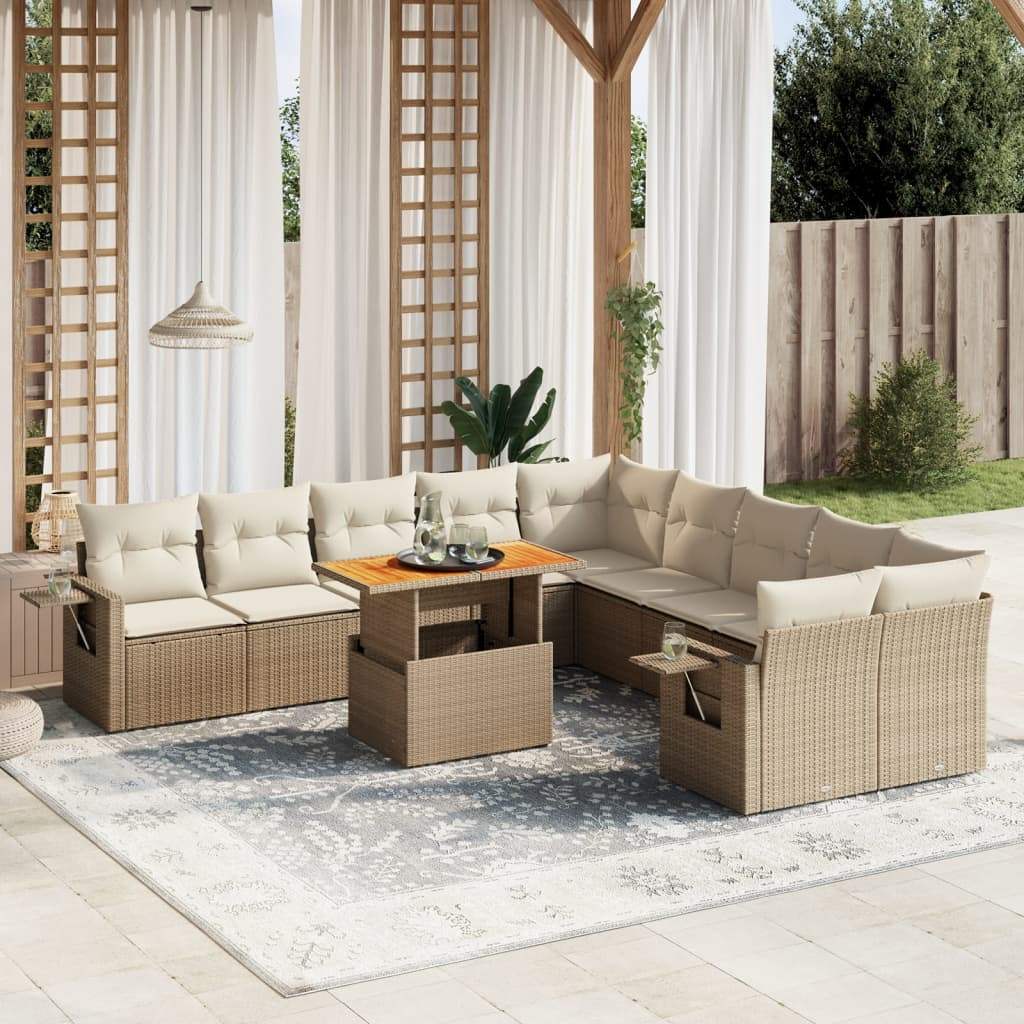 Set Divani da Giardino 11 pz con Cuscini Beige in Polyrattan - homemem39
