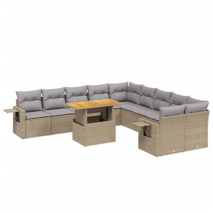 Set Divani da Giardino 11 pz con Cuscini Beige in Polyrattan - homemem39