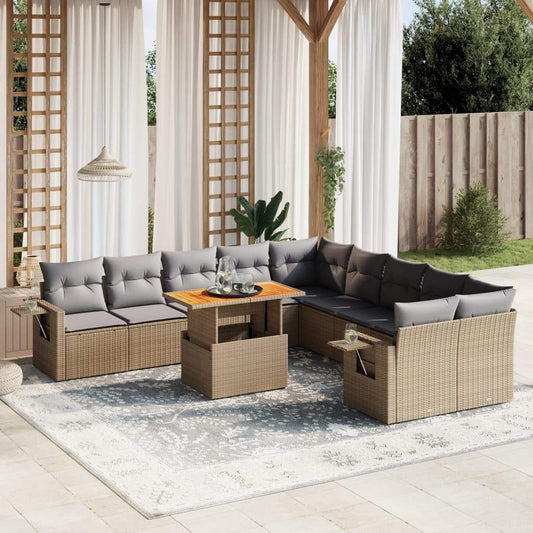 Set Divani da Giardino 11 pz con Cuscini Beige in Polyrattan - homemem39