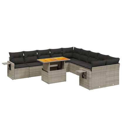 Set Divani da Giardino 11 pz con Cuscini in Polyrattan Grigio - homemem39